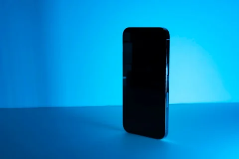 Smartphone against a blue background