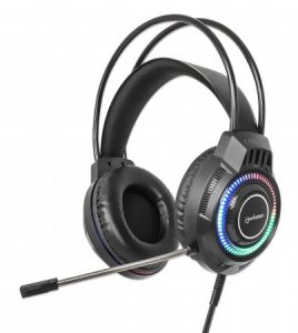 Manhattan RGB LED Over-Ear USB Gaming Headset, Wired, USB-A Plug, Stereo Sound, Adjustable Microphone, Integrated Volume Control, Color-LED Lighting,