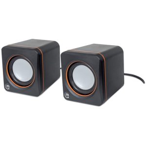 Manhattan 2600 Series Speaker System, Small Size, Big Sound, Two Speakers, Stereo, USB power, Output: 2x 3W, 3.5mm plug for sound, In-Line volume cont