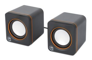 Manhattan 2600 Series Speaker System, Two Speakers, Black/Orange, USB for Stereo Audio and Power, Output: 2x 3W, Decent Sound, Integrated rotary volum