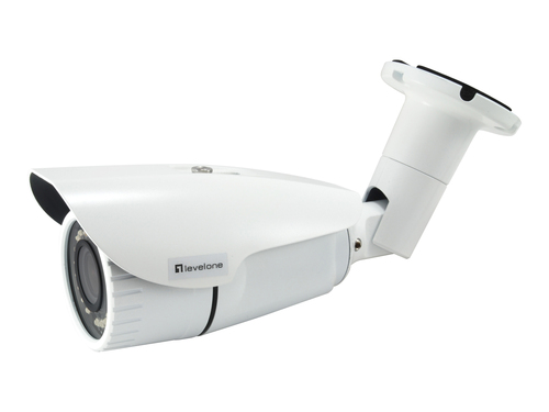 LevelOne HUBBLE Zoom IP Network Camera, H.265, 5-Megapixel, 2.8X Optical Zoom, 802.3af PoE, IR LEDs, Indoor/Outdoor, Vandalproof, two-way audio