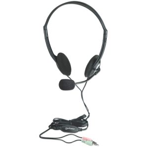 Manhattan Stereo On-Ear Headset (3.5mm), Microphone Boom, In-Line Volume Control, Foam Earpads, Standard 2x 3.5mm stereo jack/plug for audio/mic use,