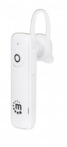 Manhattan Single Ear Bluetooth Headset (Clearance Pricing), Omnidirectional Mic, Integrated Controls, White, 10 hour usage time, Range 10m, USB-A char