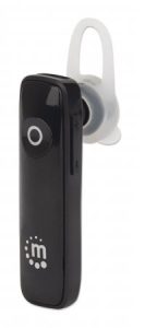 Manhattan Single Ear Bluetooth Headset (Clearance Pricing), Omnidirectional Mic, Integrated Controls, Black, 10 hour usage time, Range 10m, USB-A char