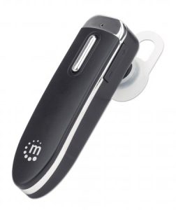 Manhattan Single Ear Bluetooth Headset, Omnidirectional Mic, Integrated Controls, Black, 10 hour usage time, Range 10m, USB-A charging cable included,