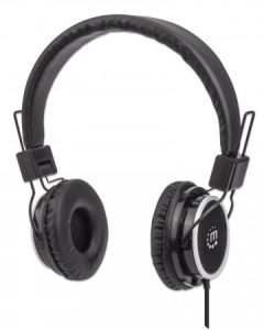 Manhattan Stereo On-Ear Headphones, Lightweight, Adjustable Headband, Cushioned Earpads, 1x 3.5mm stereo jack/plug for audio output, cable 2m, Black,